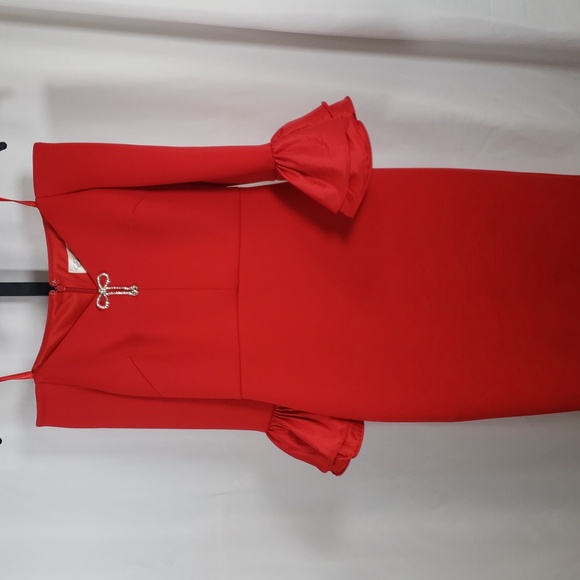 Eliza J Red Ruffled-Cuff Off-The-Shoulder Cocktail Dress - SZ 4 - NWT - Picture 6 of 13